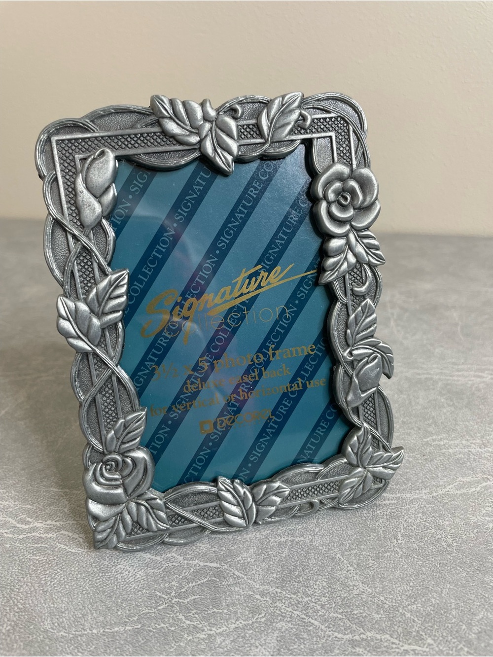Vintage Decorel Signature Series Pewter Rose Floral Leaf Picture Frame 3.5 x 5